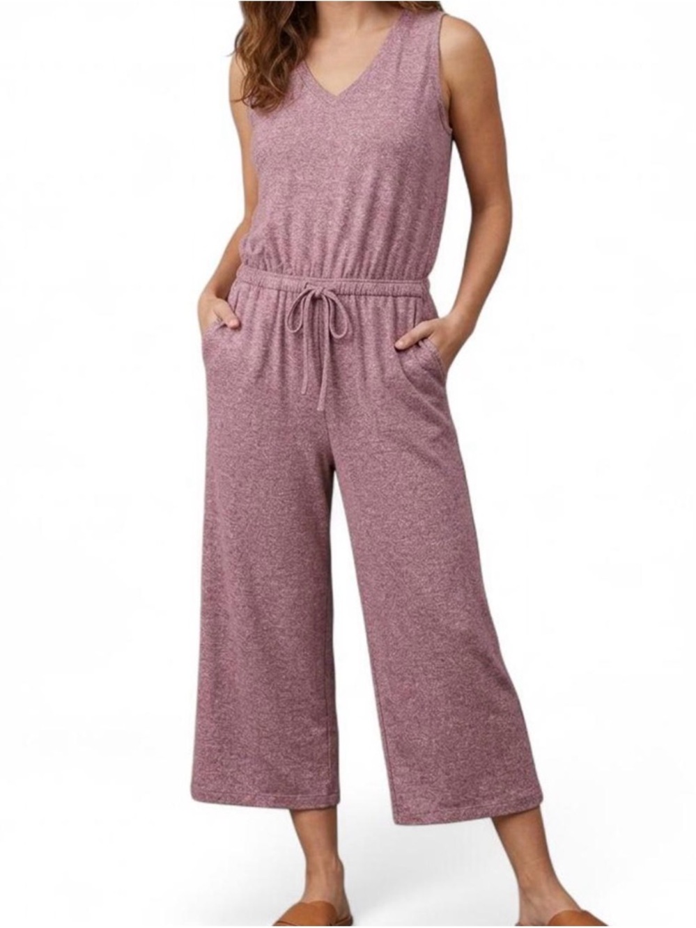 32 Degrees Sleeveless V-Neck Wide-Leg Jumpsuit in Mauve